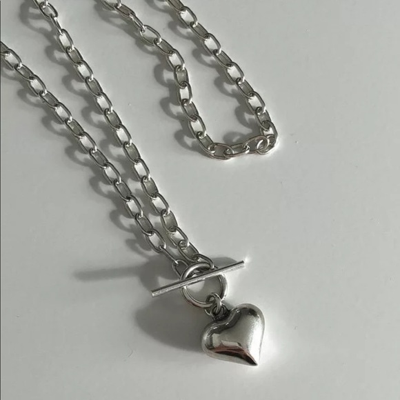 925 Sterling Sliver Chunky Toggle Heart Necklace - Picture 4 of 7